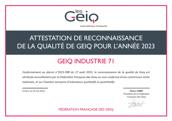 Obtention de la reconnaissance de la qualité de GEIQ pour l'année 2023 !